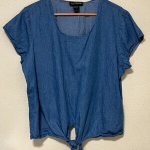 Denim blouse, tie front, Ashley Stewart label, size 16